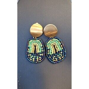 Beaded Dangle Earrings with Gold Tone Tops
